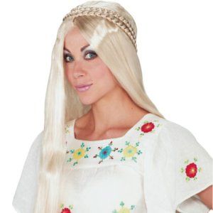 Adult, costume long platinum blonde wig with braid
